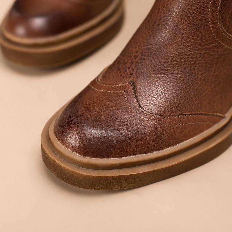 Dwarves Leather Mid Calf Boots High Heel Cowboy Boots Designer Retro Chunky Riding Boots Handmade Short Plush Black/Brown - Image 9