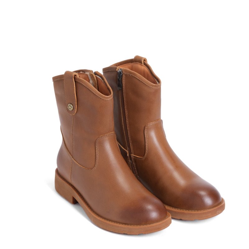 Dwarves Chunky Heel Short Plush Lined Leather Short Boots For Winer Snow Boots in Black / Coffee - Image 13