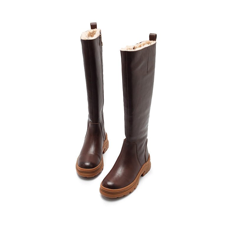 Dwarves Leather Knee High Boots Snow Boots Have Fleece Lined for Cold Winter in Black/Brown/Coffee - Image 9