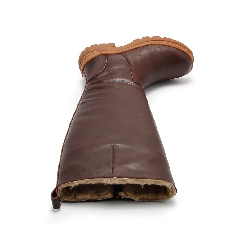 Dwarves Leather Knee High Boots Snow Boots Have Fleece Lined for Cold Winter in Black/Brown/Coffee - Image 4