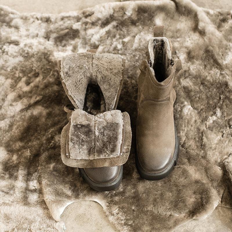 Dwarves Waxing Leather Chelsea Boots Handmade British Boots Double Zip Fleece Lined Snow Boots - Image 15