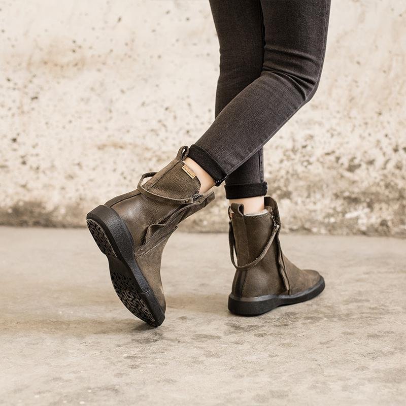 Dwarves Waxing Leather Chelsea Boots Handmade British Boots Double Zip Fleece Lined Snow Boots - Image 13