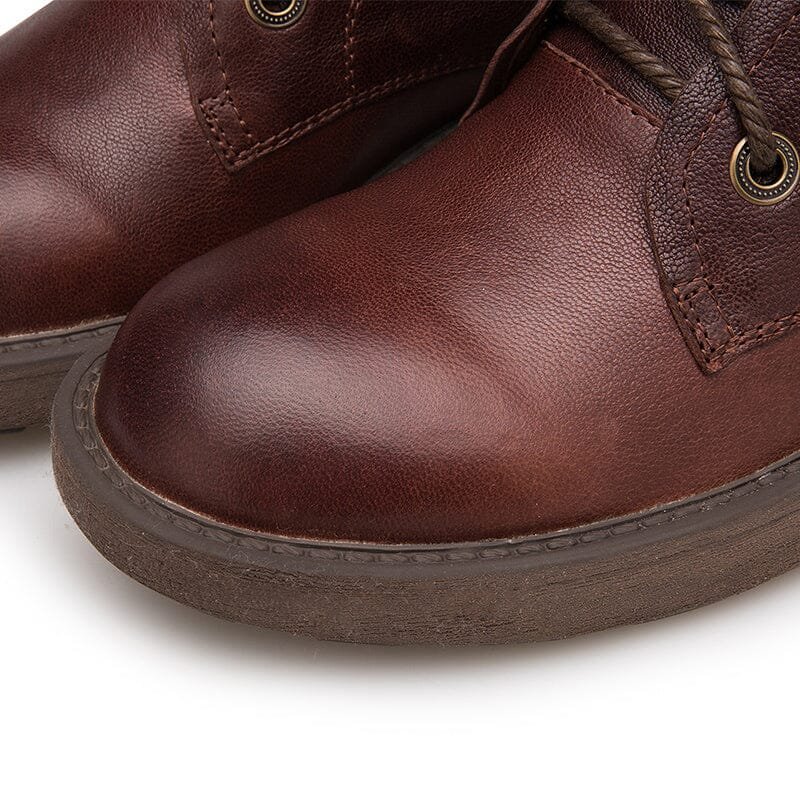 Dwarves Handmade Sheepskin Combat Boots Designer Retro Chunky Riding Boots Coffee/Dark Coffee/Black - Image 13