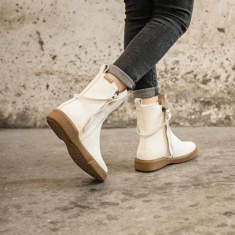 Dwarves Waxing Leather Chelsea Boots Handmade British Boots Double Zip Fleece Lined Snow Boots - Image 8