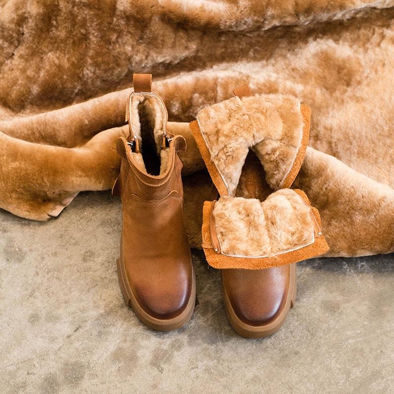 Dwarves Waxing Leather Chelsea Boots Handmade British Boots Double Zip Fleece Lined Snow Boots - Image 6