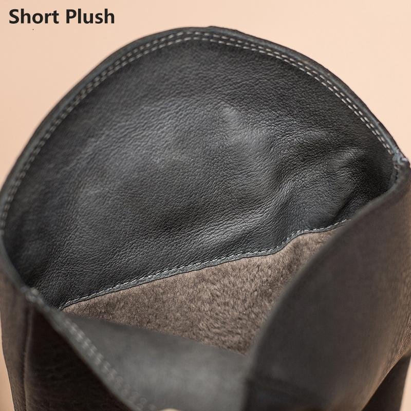 Dwarves Leather Cowboy Boots Designer Retro Chunky Riding Boots Knee High Boots Handmade High Heel Short Plush Black/Brown - Image 14