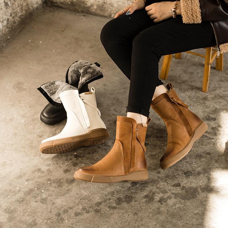 Dwarves Waxing Leather Chelsea Boots Handmade British Boots Double Zip Fleece Lined Snow Boots - Image 2