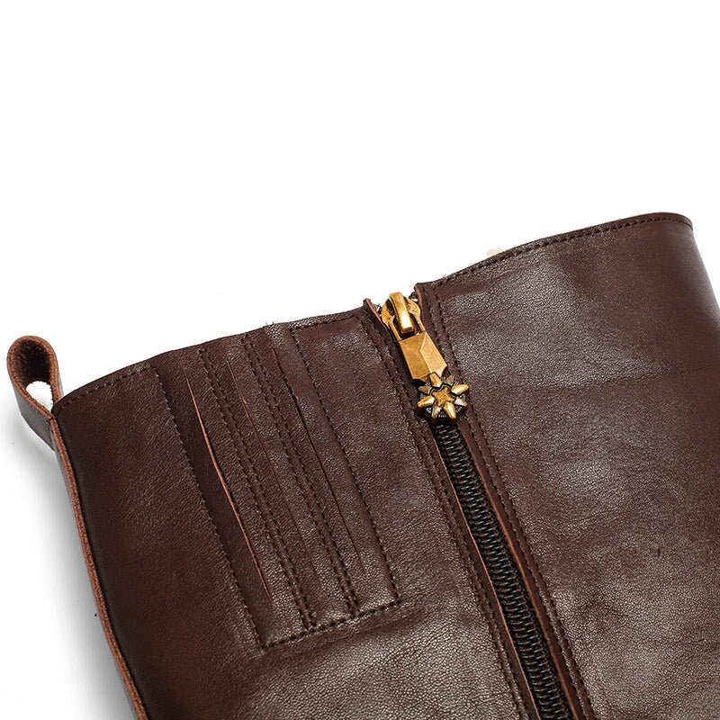 Dwarves Leather Knee High Boots Snow Boots Have Fleece Lined for Cold Winter in Black/Brown/Coffee - Image 5