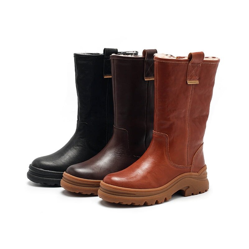 Dwarves Leather Mid Calf Boots Snow Boots Have Shearling Lined for Cold Winter in Black/Brown/Coffee - Image 6