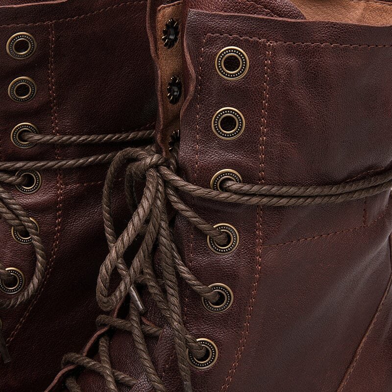 Dwarves Handmade Sheepskin Combat Boots Designer Retro Chunky Riding Boots Coffee/Dark Coffee/Black - Image 14