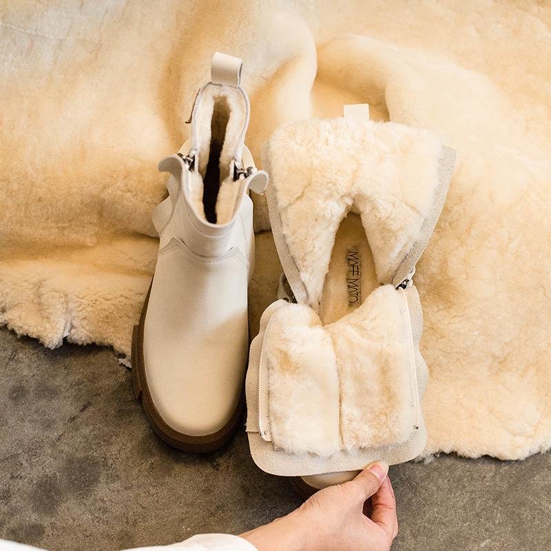 Dwarves Waxing Leather Chelsea Boots Handmade British Boots Double Zip Fleece Lined Snow Boots - Image 9