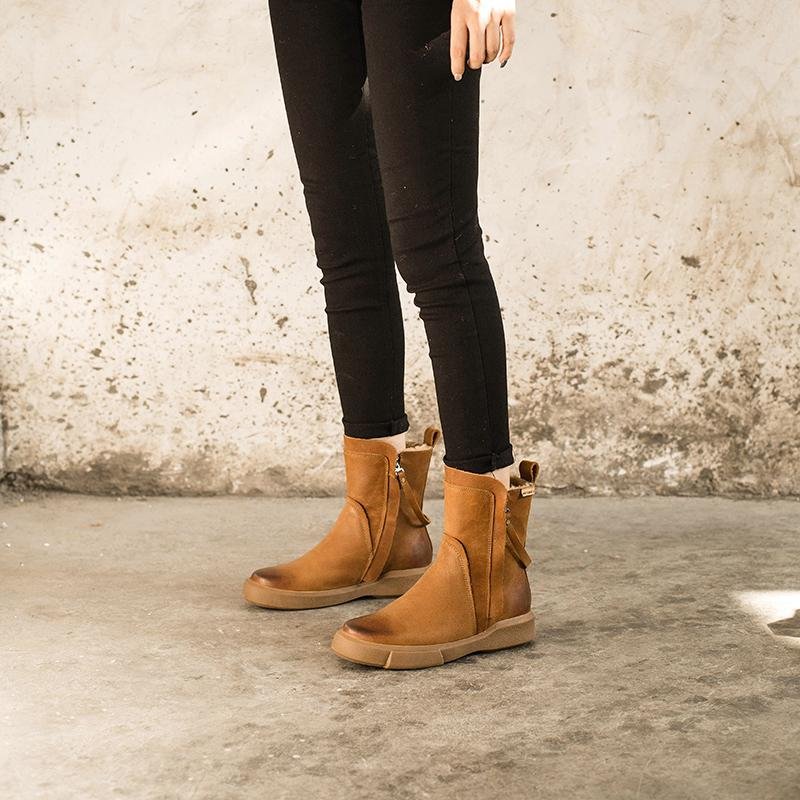 Dwarves Waxing Leather Chelsea Boots Handmade British Boots Double Zip Fleece Lined Snow Boots - Image 5