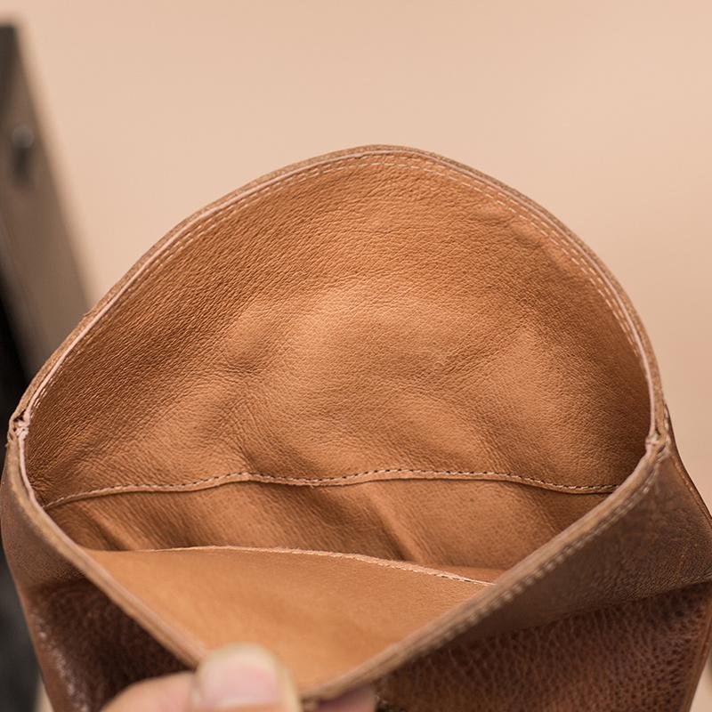 Dwarves Leather Cowboy Boots Designer Retro Chunky Riding Boots Knee High Boots Handmade High Heel Short Plush Black/Brown - Image 12