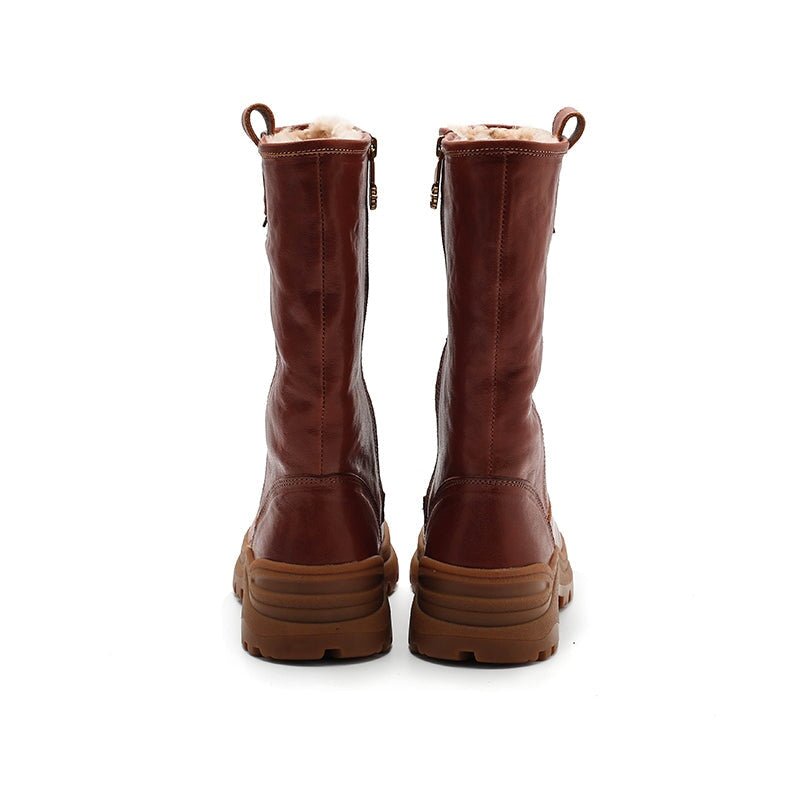 Dwarves Leather Mid Calf Boots Snow Boots Have Shearling Lined for Cold Winter in Black/Brown/Coffee - Image 4