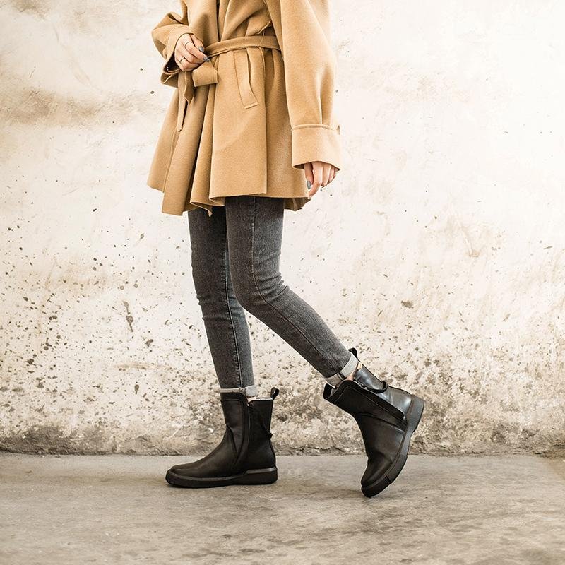 Dwarves Waxing Leather Chelsea Boots Handmade British Boots Double Zip Fleece Lined Snow Boots - Image 11