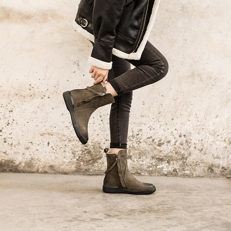 Dwarves Waxing Leather Chelsea Boots Handmade British Boots Double Zip Fleece Lined Snow Boots - Image 14