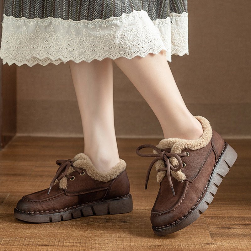 Handmade Winter Warm Lined Cow Leather Oxford Shoes for Women in Black/Coffee