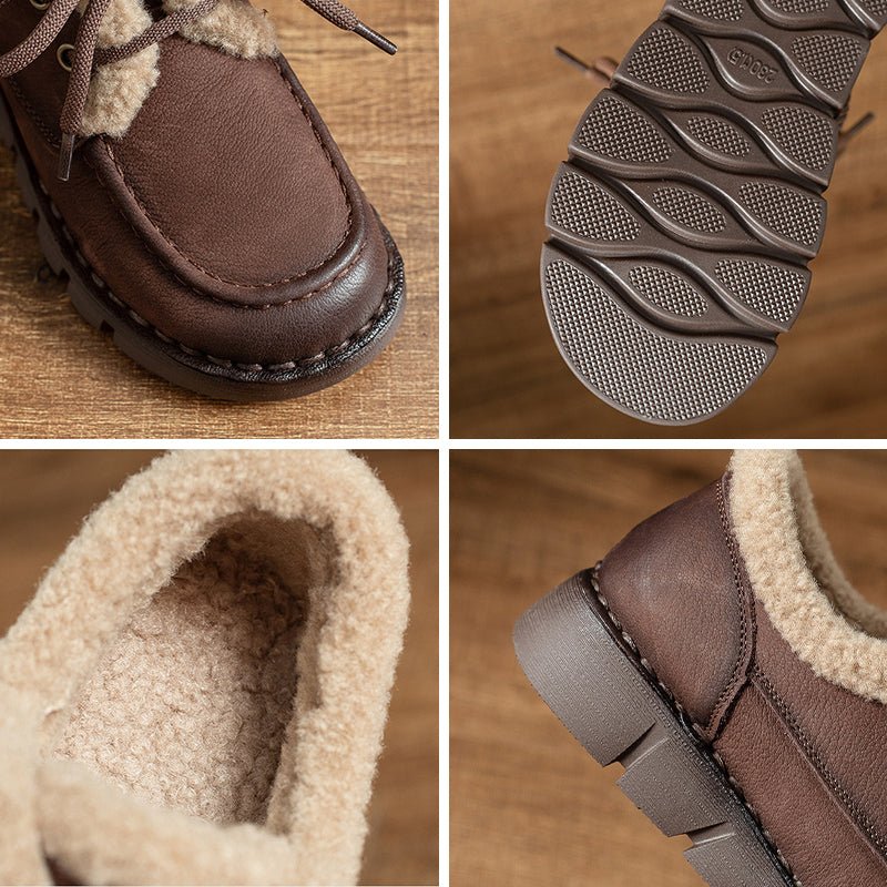 Handmade Winter Warm Lined Cow Leather Oxford Shoes for Women in Black/Coffee - Image 10