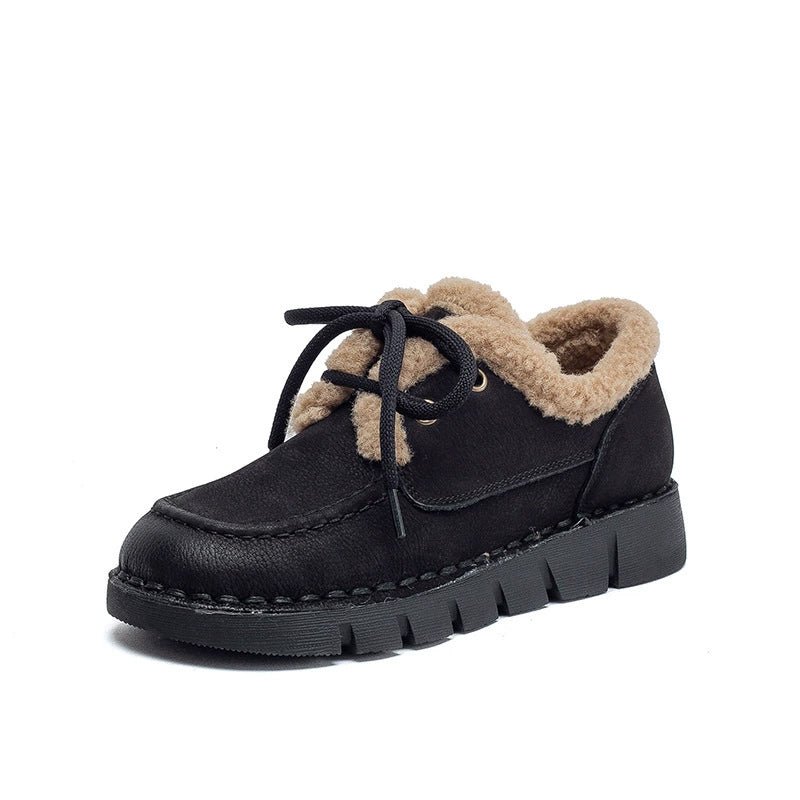 Handmade Winter Warm Lined Cow Leather Oxford Shoes for Women in Black/Coffee - Image 8