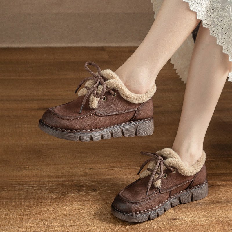 Handmade Winter Warm Lined Cow Leather Oxford Shoes for Women in Black/Coffee - Image 7