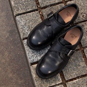 Women's Handmade Horse Leather Monk Strap Brogue Shoes Vintage Oxford Style in Black