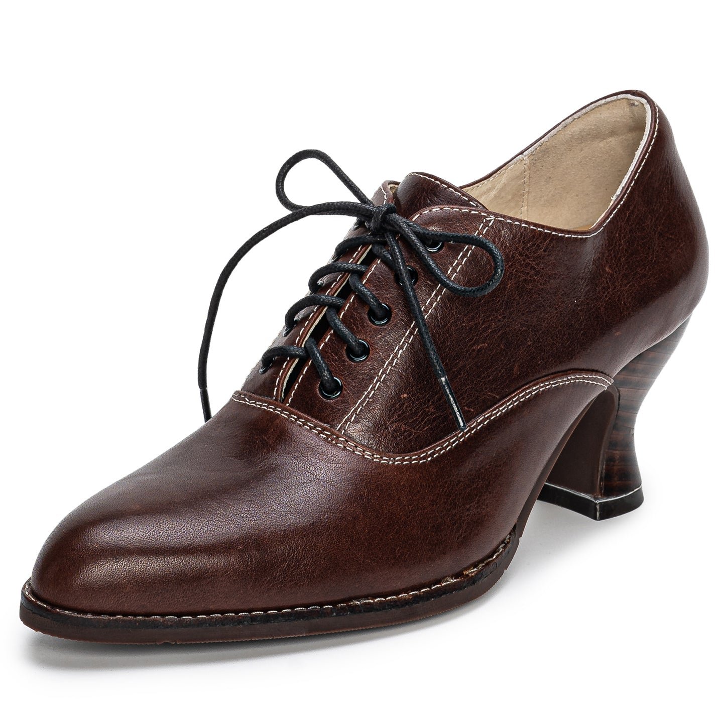 Vintage Handmade Victorian Oxford Heels for Women Steampunk Leather 70mm Pumps in Coffee/Wine Red/Black - Image 10