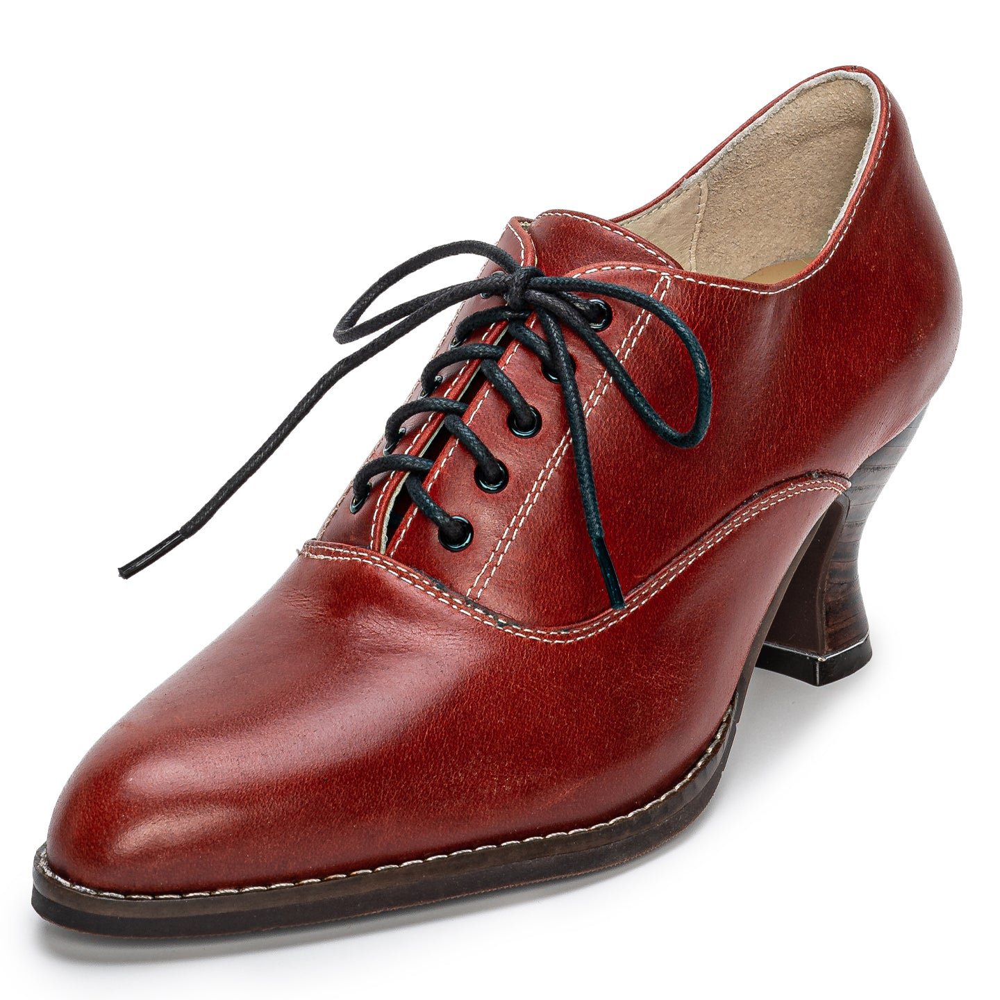 Vintage Handmade Victorian Oxford Heels for Women Steampunk Leather 70mm Pumps in Coffee/Wine Red/Black - Image 11