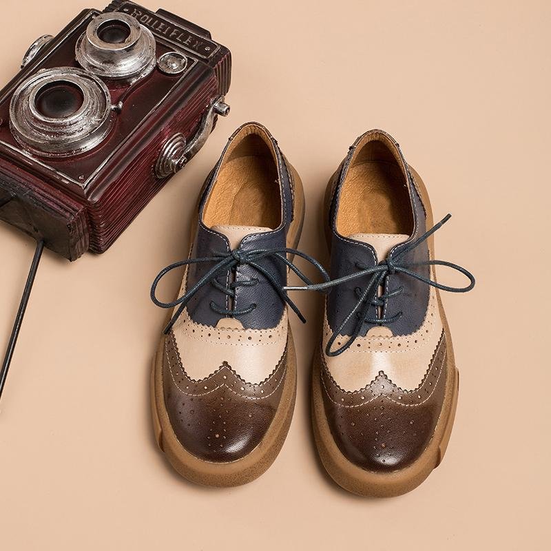 Dwarves Women's Wingtip Shoes Handmade Sheepskin Full Brogues Oxfords & Tie Flats Muti Color - Image 2