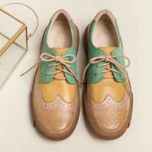 Dwarves Women's Wingtip Shoes Handmade Sheepskin Full Brogues Oxfords & Tie Flats Elegant