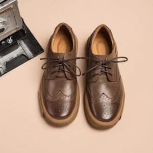 Dwarves Women's Wingtip Shoes Handmade Sheepskin Full Brogues Oxfords & Tie Flats Elegant Coffee/Black/Brown