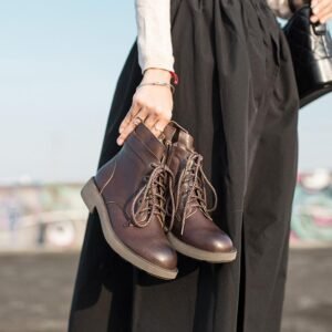 Dwarves Waxing Sheepskin Leather Combat Boots Lace Up Martin Boots Black/Coffee