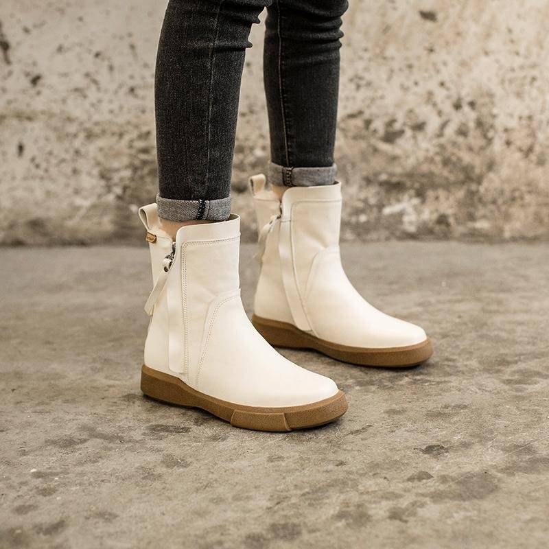 Dwarves Waxing Leather Chelsea Boots Handmade British Boots Double Zip Fleece Lined Snow Boots - Image 7