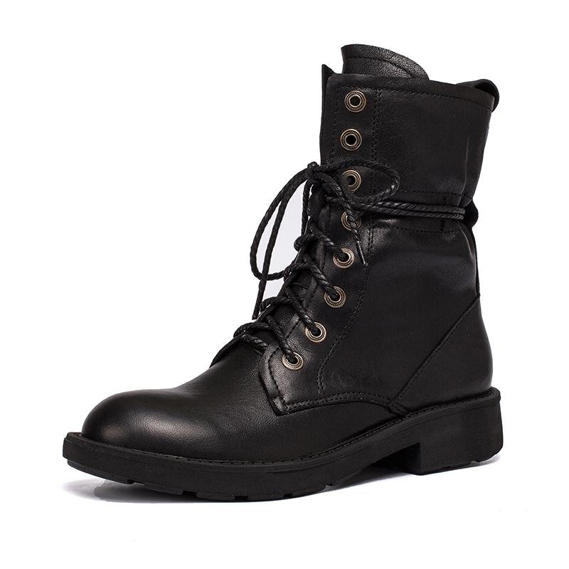 Dwarves Handmade Sheepskin Combat Boots Designer Retro Chunky Riding Boots Coffee/Dark Coffee/Black - Image 12