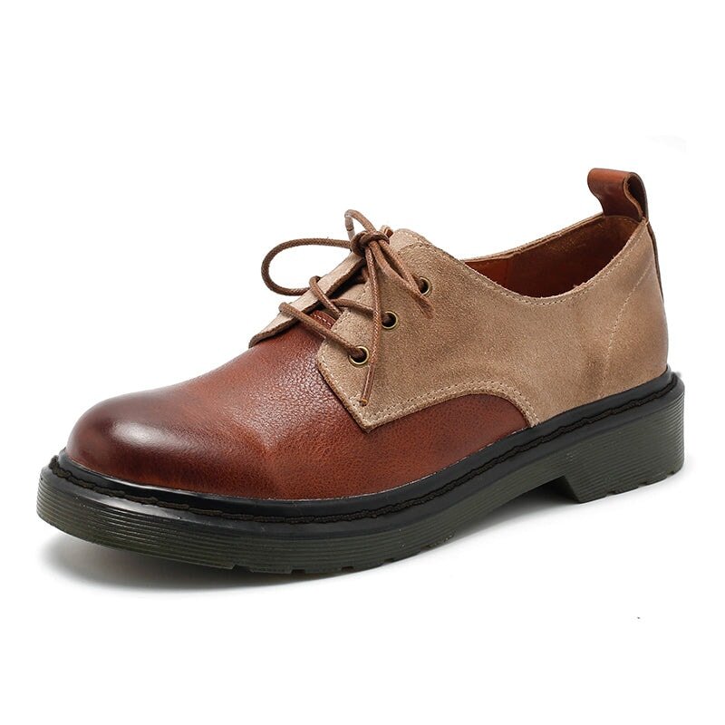 Dwarves Women's Handmade Leather Lace Up Oxford Shoes Retro Color Blocking Style - Image 6