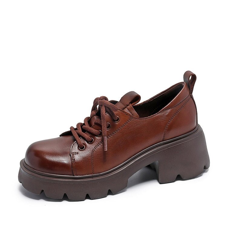 British Style 55mm Chunky Platform Oxford Shoes Cow Leather Lace-Up Loafers in Black/Brown - Image 9