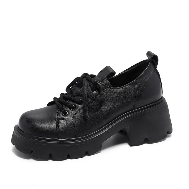 British Style 55mm Chunky Platform Oxford Shoes Cow Leather Lace-Up Loafers in Black/Brown - Image 8