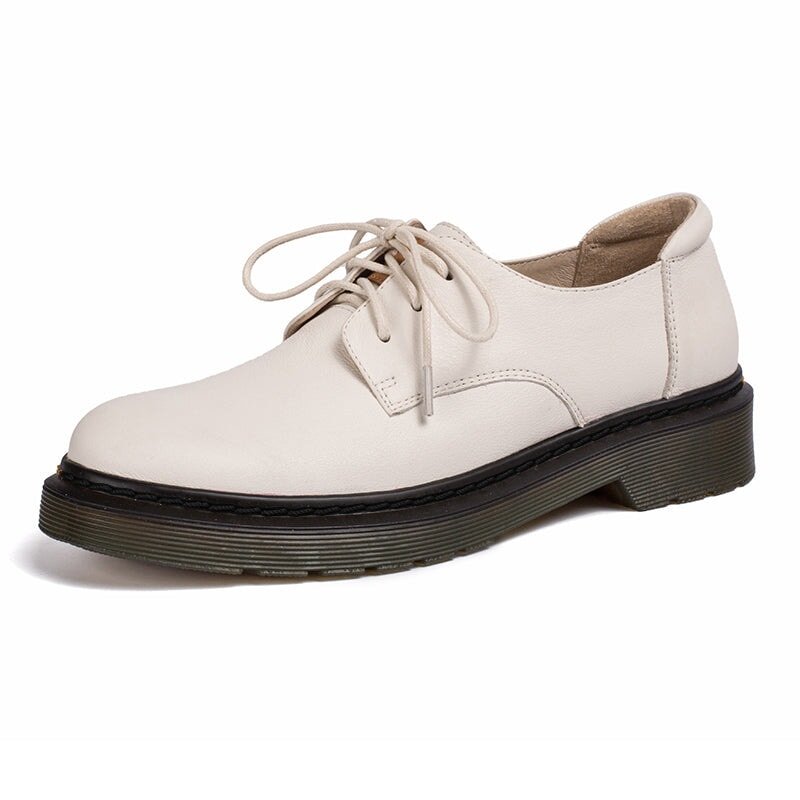 Dwarves Handmade Full Grain Leather Lace Up Oxfords Shoes For Women Martin Sole In White/Black - Image 9