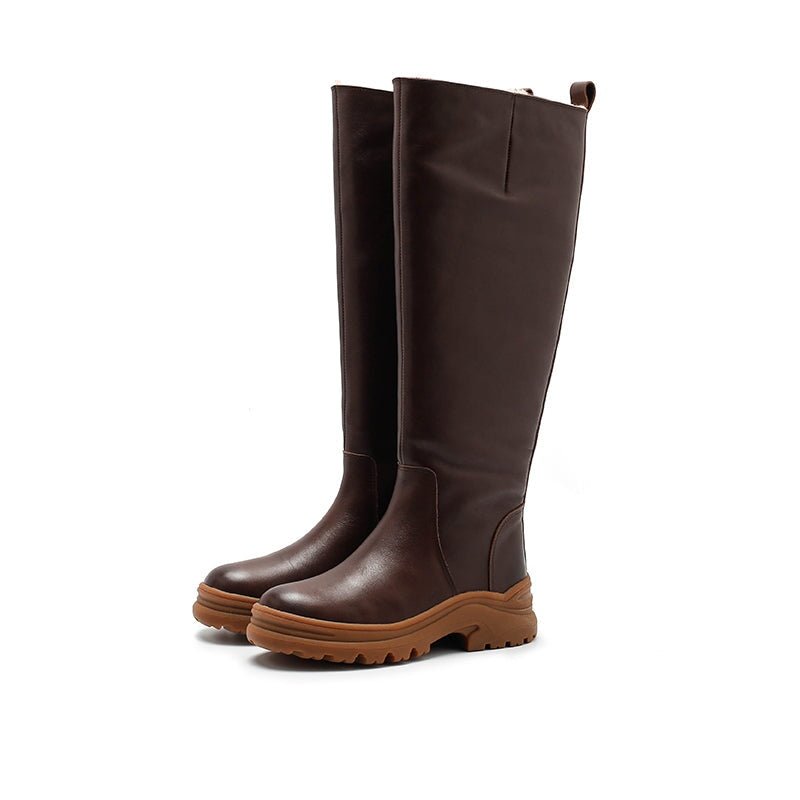 Dwarves Leather Knee High Boots Snow Boots Have Fleece Lined for Cold Winter in Black/Brown/Coffee - Image 7