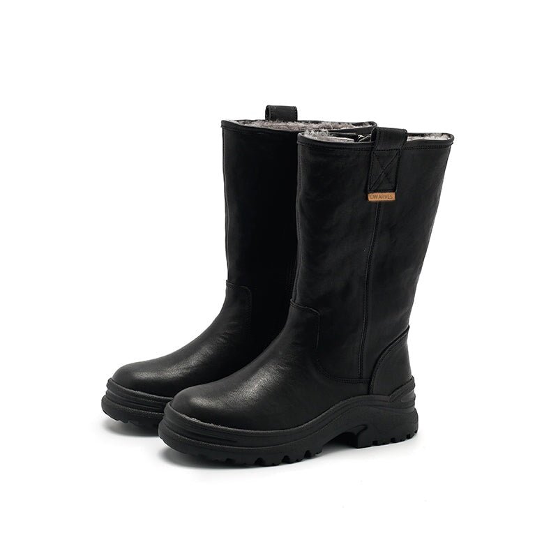 Dwarves Leather Mid Calf Boots Snow Boots Have Shearling Lined for Cold Winter in Black/Brown/Coffee - Image 8