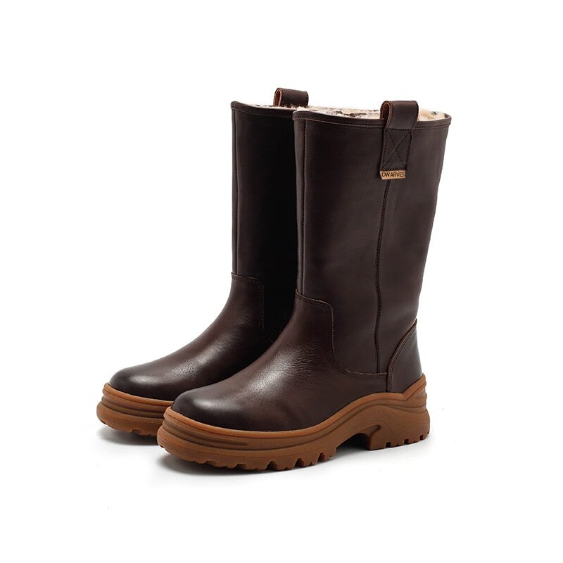 Dwarves Leather Mid Calf Boots Snow Boots Have Shearling Lined for Cold Winter in Black/Brown/Coffee - Image 7