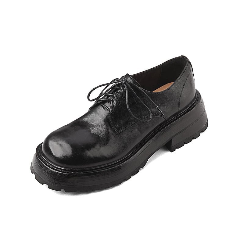 Vintage Handmade Horse Leather Oxford Shoes Women’s Chunky Lace-Up Platform in Black/Caramel - Image 9