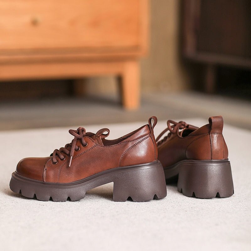 British Style 55mm Chunky Platform Oxford Shoes Cow Leather Lace-Up Loafers in Black/Brown - Image 10