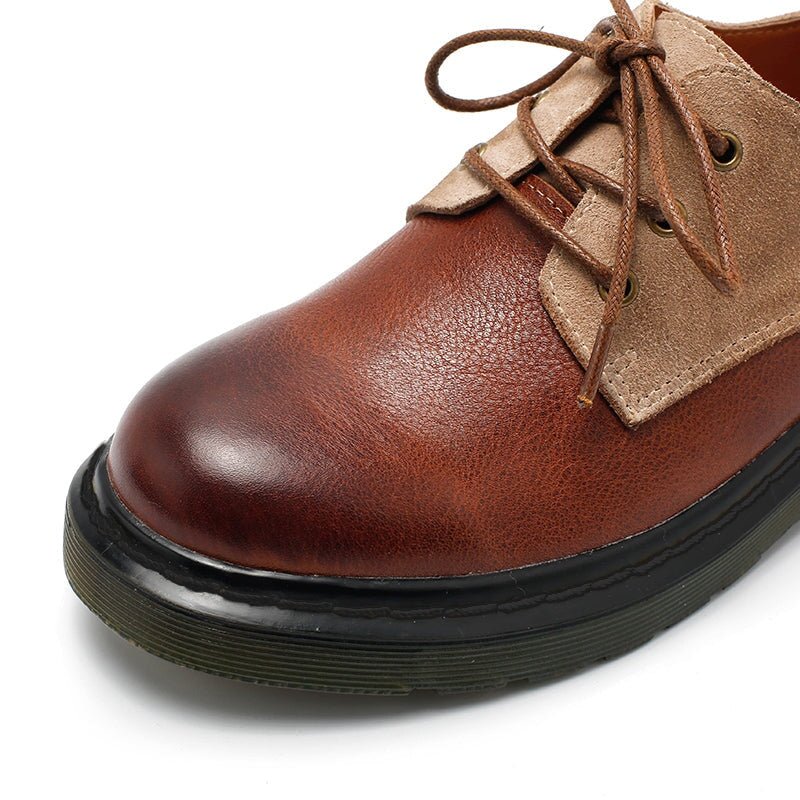 Dwarves Women's Handmade Leather Lace Up Oxford Shoes Retro Color Blocking Style - Image 8