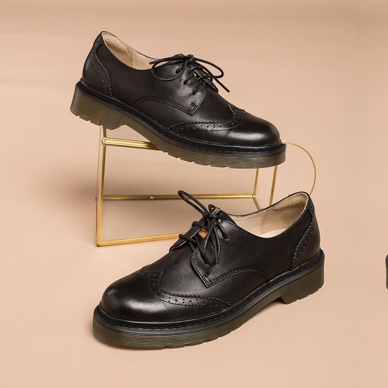 Dwarves Handmade Wingtip Brogues Leather Lace Up Oxfords Shoes For Women Martin Sole in Black/White - Image 2