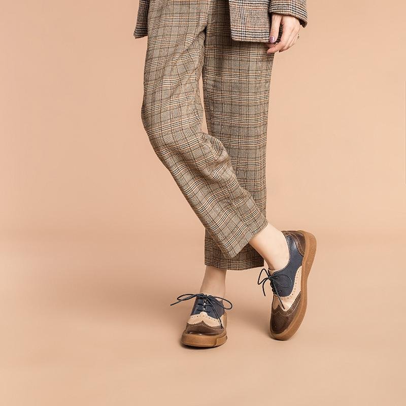 Dwarves Women's Wingtip Shoes Handmade Sheepskin Full Brogues Oxfords & Tie Flats Muti Color - Image 4