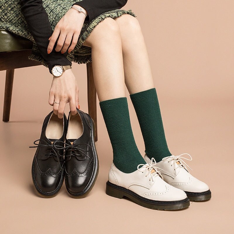 Dwarves Handmade Wingtip Brogues Leather Lace Up Oxfords Shoes For Women Martin Sole in Black/White - Image 3