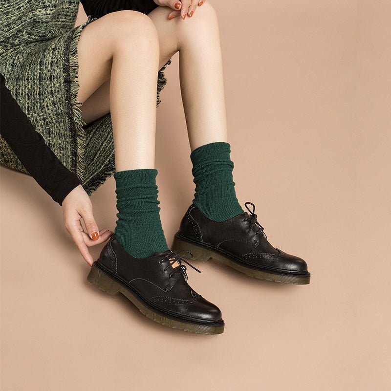 Dwarves Handmade Wingtip Brogues Leather Lace Up Oxfords Shoes For Women Martin Sole in Black/White