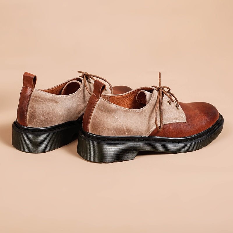 Dwarves Women's Handmade Leather Lace Up Oxford Shoes Retro Color Blocking Style - Image 3