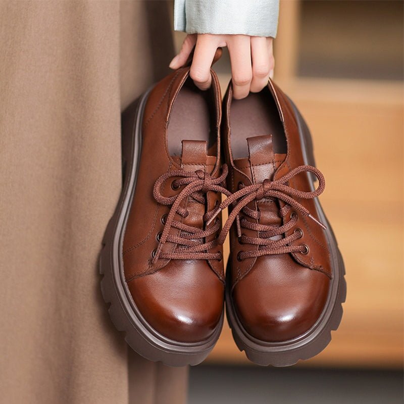 British Style 55mm Chunky Platform Oxford Shoes Cow Leather Lace-Up Loafers in Black/Brown - Image 2