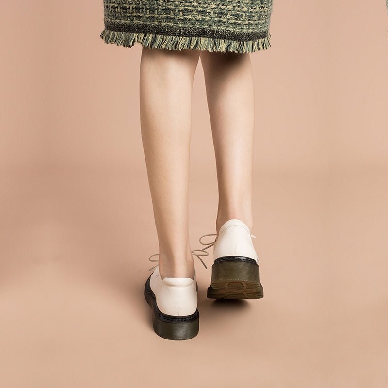 Dwarves Handmade Full Grain Leather Lace Up Oxfords Shoes For Women Martin Sole In White/Black - Image 6